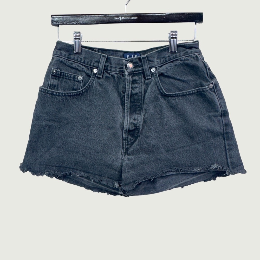 Gap Denim Shorts Womens 8 Black High Waisted Raw Hem Vintage 90s Grunge
